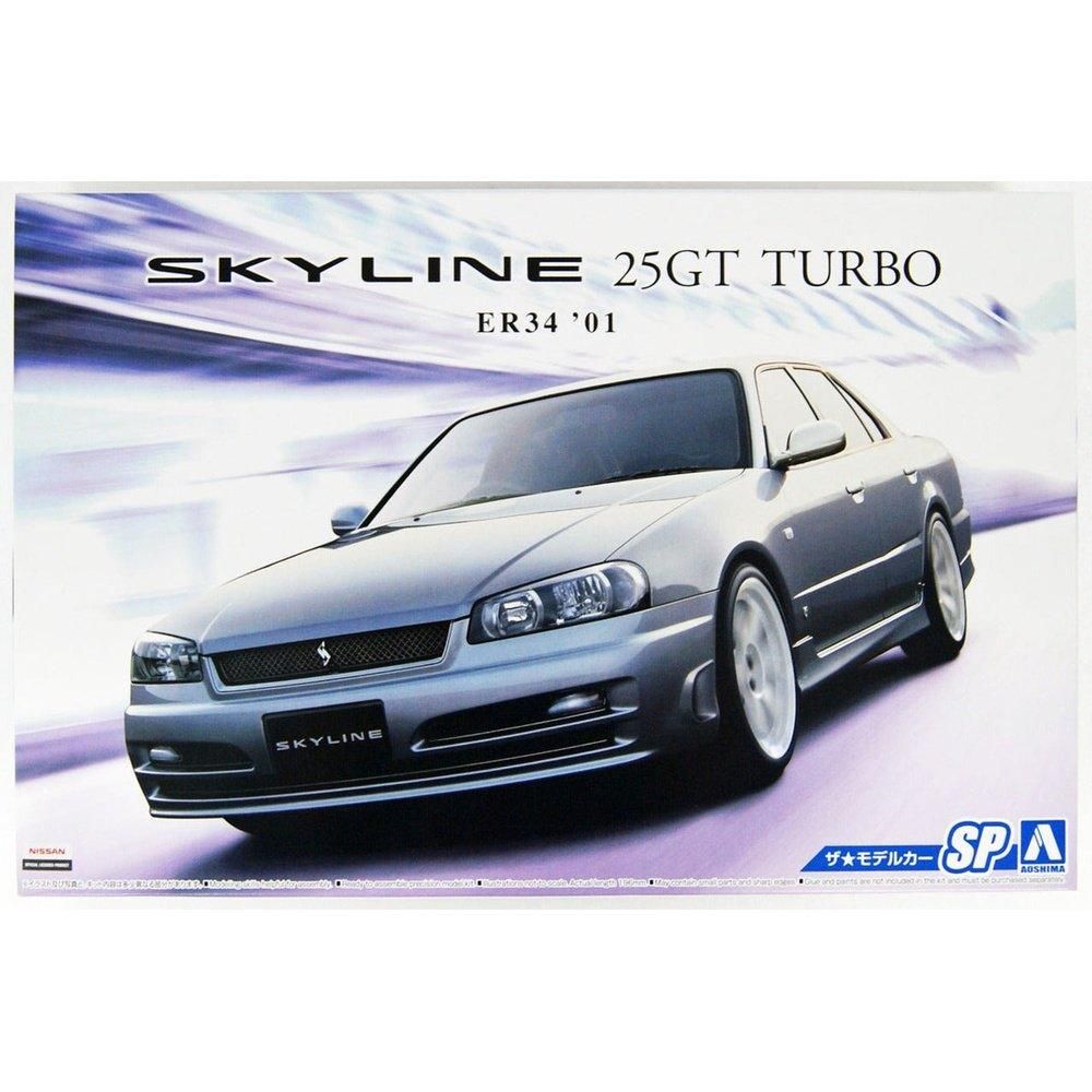 Aoshima 1/24 ZM SP 日產 BNR34 SKYLINE 25GT 渦輪增壓 '01 定制輪轂 組裝模型 - TwinnerModel