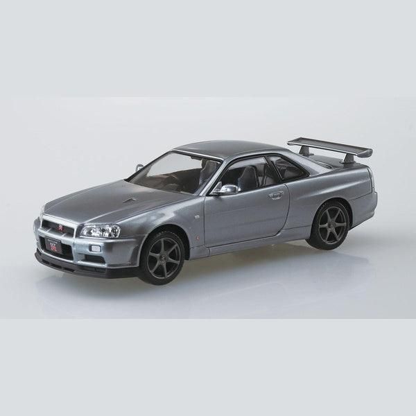 Aoshima 1/32 The SNAP-KIT 11-E 日產R34 Skyline GT-R NUR.(閃亮銀) 組裝模型 - TwinnerModel