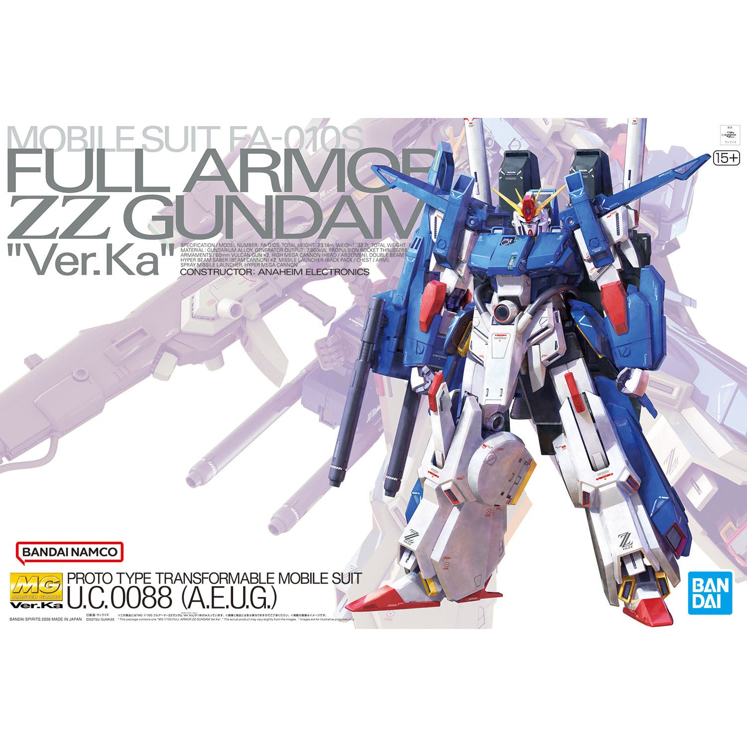 Bandai 1/100 MG Full Armor ZZ Gundam Ver. Ka Plastic Model Kit