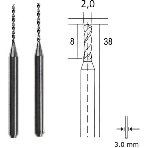 PROXXON 28328 Tungsten Carbide Drills 2mm 2pcs Set - TwinnerModel