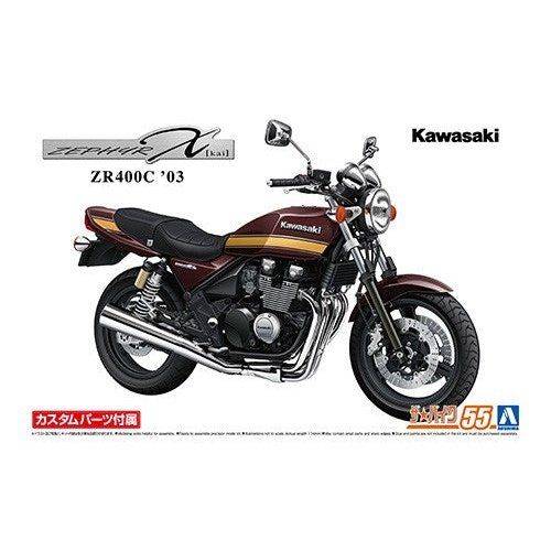 Aoshima 1/12 The Bike 055 川崎 ZR400C ZEPHYRx '03 帶定制零件 組裝模型 - TwinnerModel