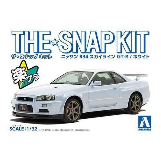 Aoshima 1/32 The SNAP-KIT 11-B 日產R34 Skyline GT-R（白色） 組裝模型 - TwinnerModel