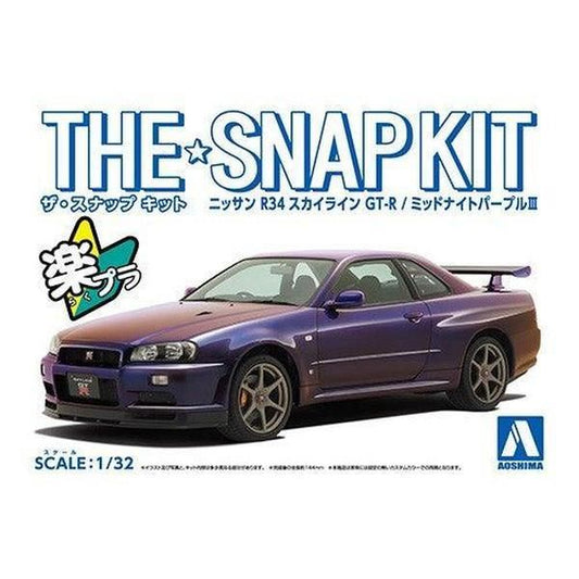 Aoshima 1/32 The SNAP-KIT 11-C 日產R34 Skyline GT-R（午夜紫III） 組裝模型 - TwinnerModel