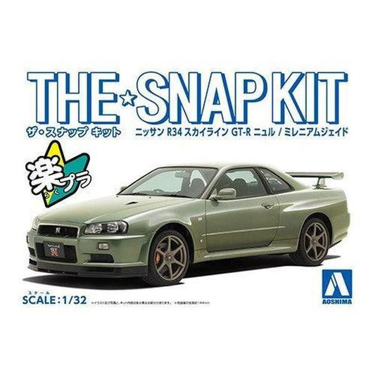 Aoshima 1/32 The SNAP-KIT 11-D 日產R34 Skyline GT-R NUR.（千禧翡翠） 組裝模型 - TwinnerModel