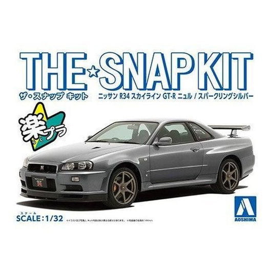 Aoshima 1/32 The SNAP-KIT 11-E 日產R34 Skyline GT-R NUR.（閃亮銀） 組裝模型 - TwinnerModel