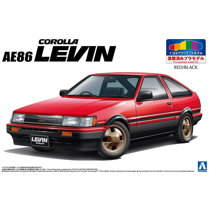 Aoshima 1/24 Pre Painted Mode SP 豐田 AE86 Levin '84（紅色/黑色） 組裝模型 - TwinnerModel