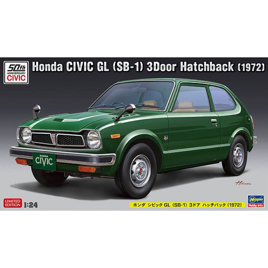 Hasegawa 1/24 Scale Car Honda Civic GL (SB-1) 3Dr Hatchback (1972) Plastic Model Kit