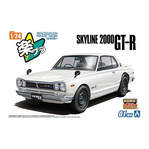 Aoshima 1/24 Rakupla Snap Car 01-WH Skyline HT 2000GT-R 1971 白色 組裝模型