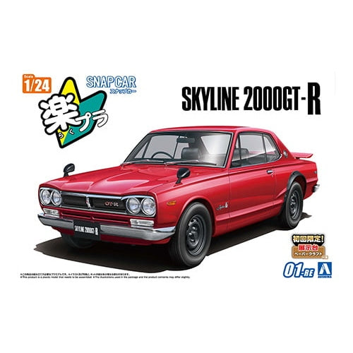 Aoshima 1/24 Rakupla Snap Car 01-RD Skyline HT 2000GT-R 1970紅色 組裝模型