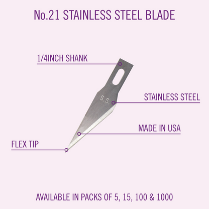 Excel Blade 20021 #21 Stainless Steel Blade, Shank 0.25" 0.58 cm 5 pcs - TwinnerModel