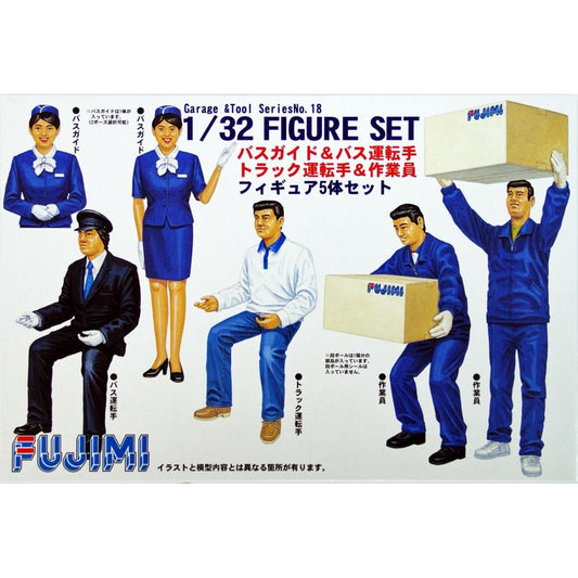Fujimi 1/24 Garage &amp; Tools 18 Bus Guide &amp; Bus Driver / TRACK Driver &amp; Worker Figure Set Plastic Model Kit