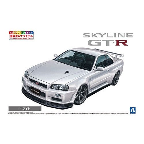 Aoshima 1/24 Pre Painted Mode 03-B Nissn BNR34 Skyline GT-R V-spec II `00 White Plastic Model Kit