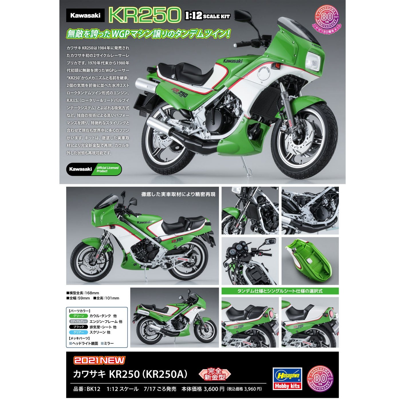 Hasegawa 1/12 BK 12 KAWASAKI KR250 KR250A 組裝模型 - TwinnerModel