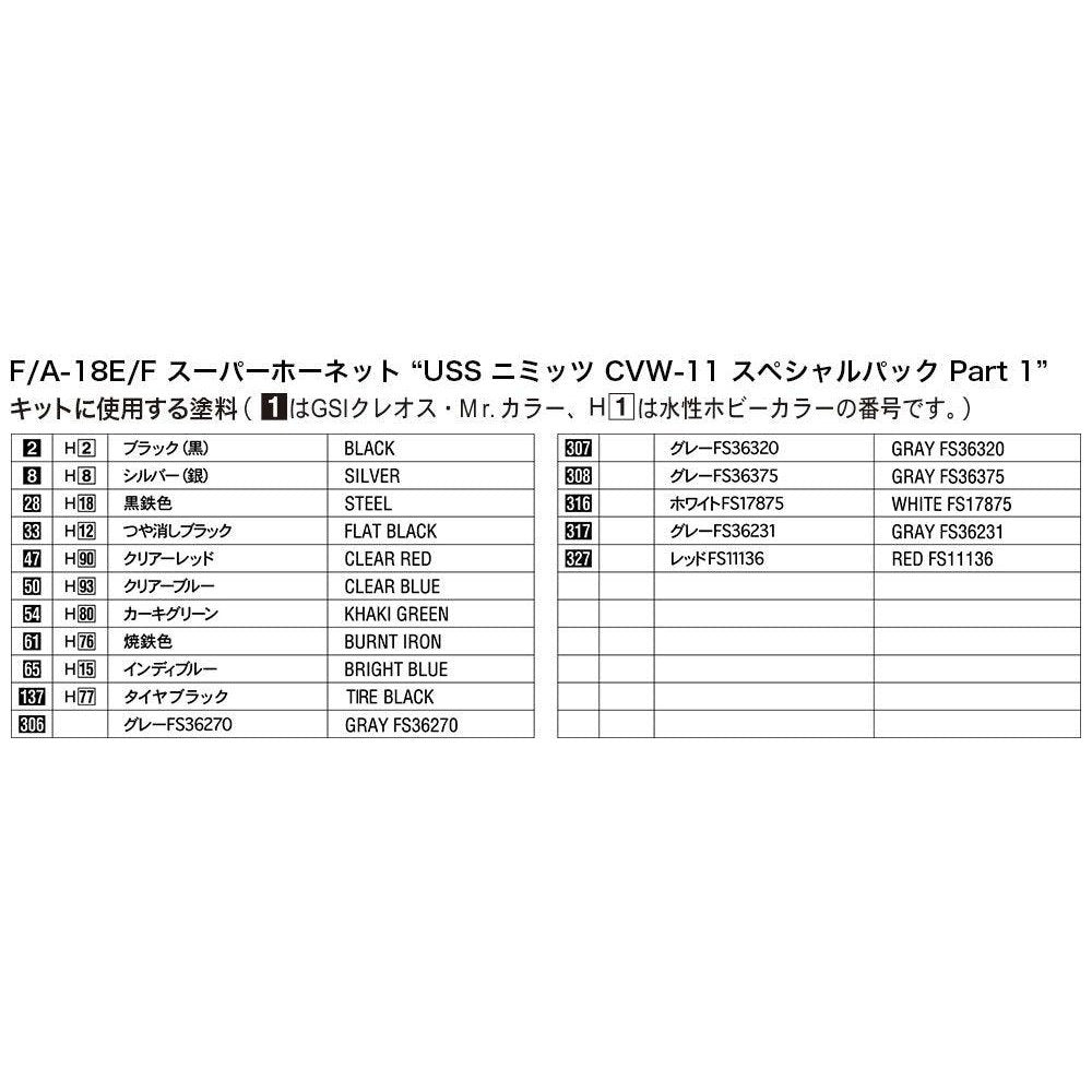 Hasegawa 1/72 AF F/A-18E/F SUPER HORNET `USS NIMITZ CVW-11 SPECIAL PACK PART1` 組裝模型 - TwinnerModel