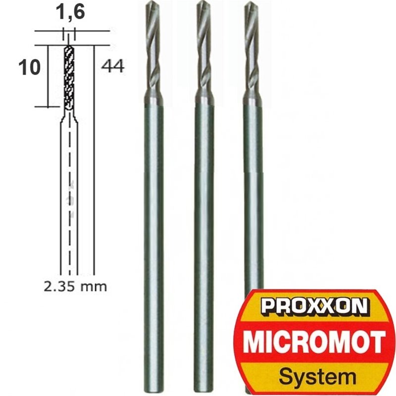 PROXXON 28858 Tungsten vanadium drill bits, 3 pcs., 1.6 mm - TwinnerModel