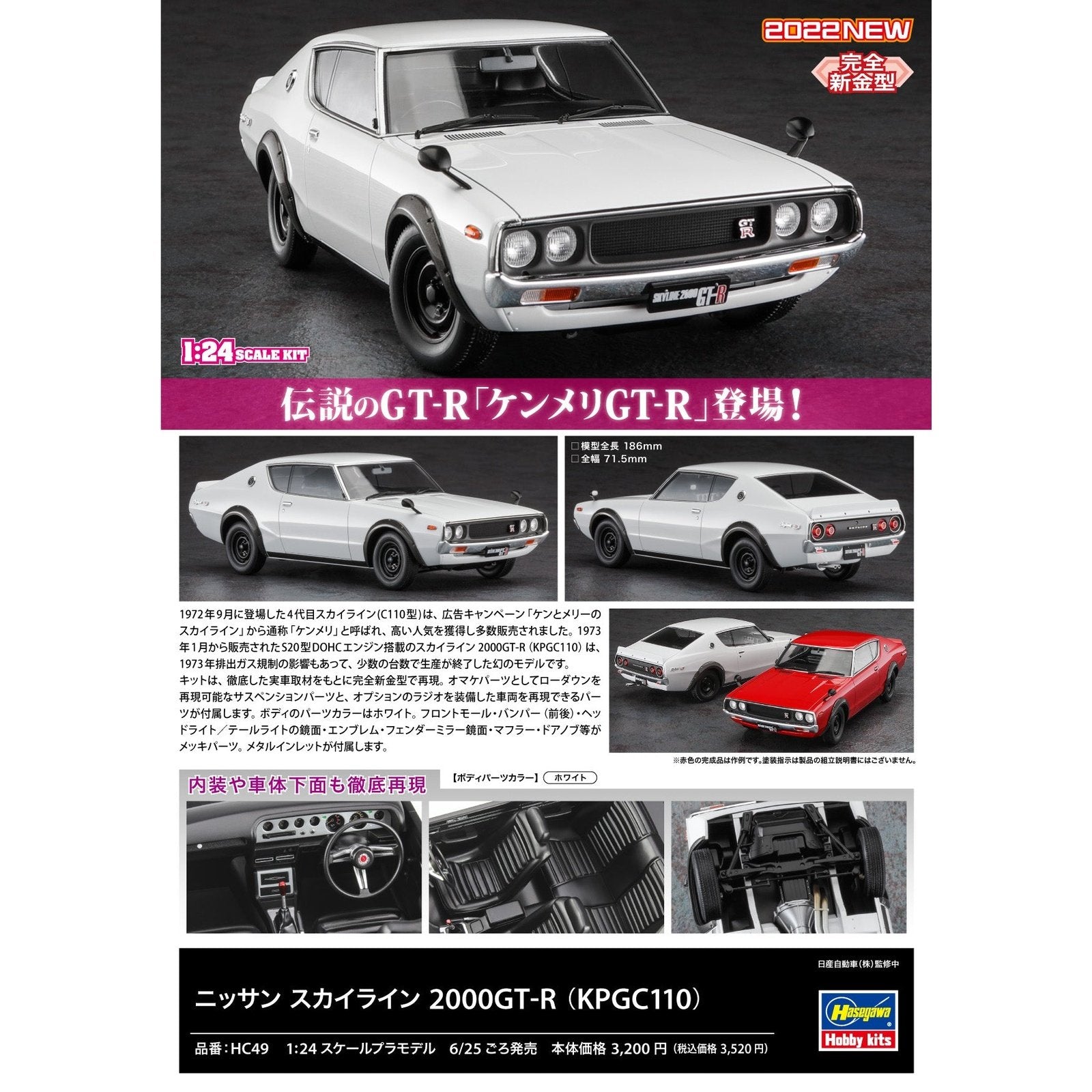 Hasegawa 1/24 HC 49 NISSAN SKYLINE 2000GT-R 組裝模型 - TwinnerModel